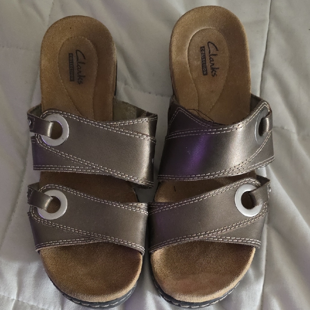 Clarks Bronze Leather Slide Sandals Size 8.5